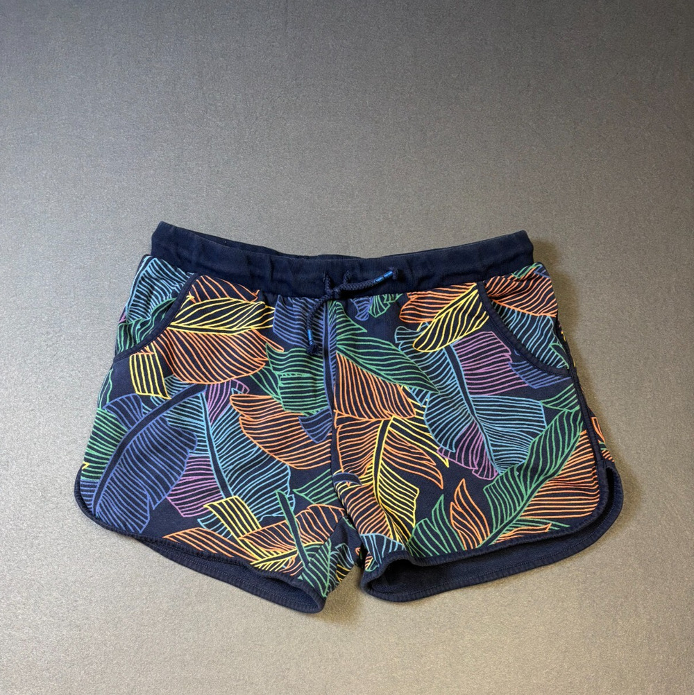 Land's End Pull On Drawstring Shorts Size XL Blue Colorful Fern Leaf Pattern